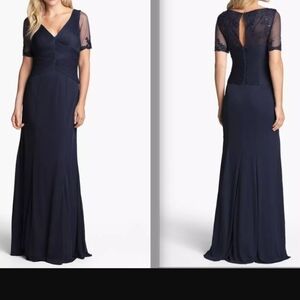 Adrianna Papell Formal Maxi Rouched Mesh Overlay Mermaid Sheer Beads Sequin